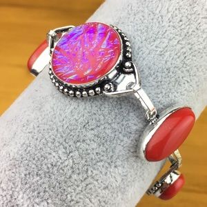 Pink Dichroic Iridescent & Coral Bracelet 7 1/4 8